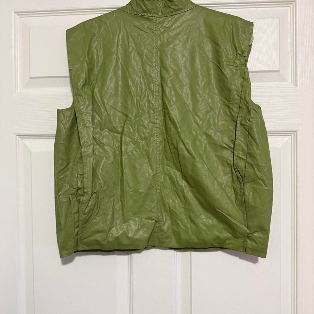 36.5 Green Faux Leather Moto Vest Women’s L Y2K Zip Up Biker Motorcycle - Picture 3 of 6